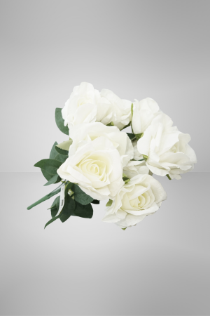 Kunstblume 9-Köpfige Rose Weiss (026-1) – langlebige künstliche Dekoblume aus Textilmaterial