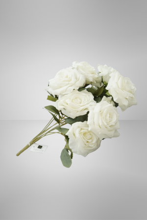 Kunstblume 9-Köpfige Rosen Weiss (016-1) – langlebige künstliche Dekoblume aus Textilmaterial