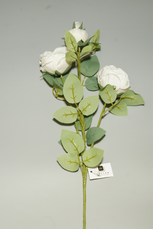 Kunstblume 4-Köpfige Rose Weiss (025-1) – langlebige künstliche Dekoblume aus Textilmaterial