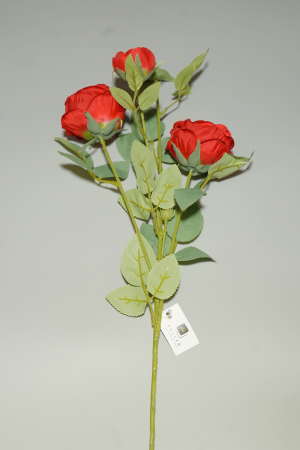 Kunstblume 4-Köpfige Rose Rot (025-2) – langlebige künstliche Dekoblume aus Textilmaterial