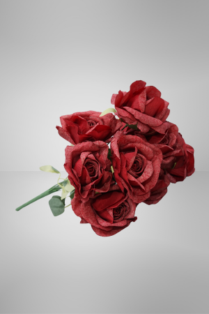 Kunstblume 9-Köpfige Rose Rot (026-2) – langlebige künstliche Dekoblume aus Textilmaterial