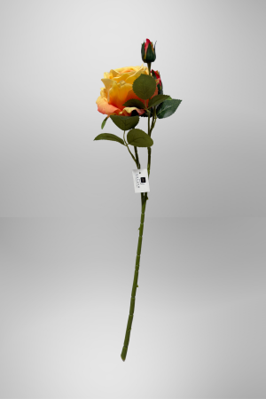 Kunstblume Rose Gelb Orangeverlauf (PD-010-4) – langlebige künstliche Dekoblume aus Kunststoff