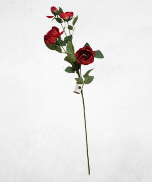 Kunstblume 4-Köpfige Rose Rot (025-2) – langlebige künstliche Dekoblume aus Textilmaterial