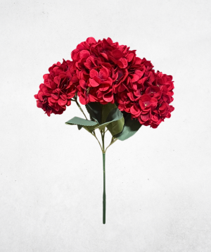 Kunstblume Hortensie 5-Köpfig Rot (047) - langlebige künstliche Dekoblume aus Kunststoff