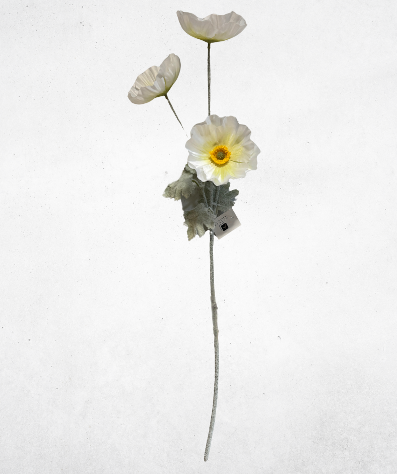 Kunstblume Mohnblume 3-Köpfig Weiß (045-1) - langlebige künstliche Dekoblume aus Kunststoff